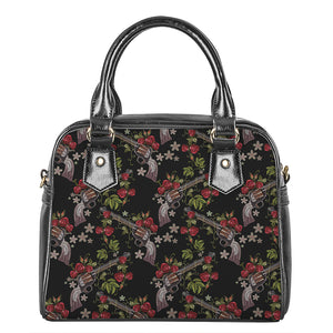 Guns And Flowers Pattern Print Shoulder Handbag