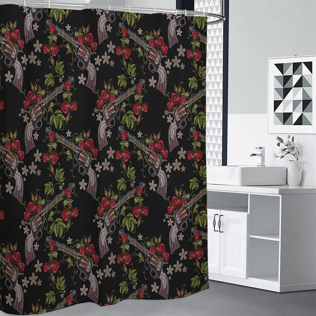Guns And Flowers Pattern Print Shower Curtain