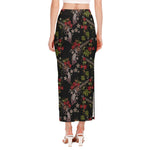 Guns And Flowers Pattern Print Side Slit Maxi Skirt