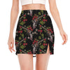 Guns And Flowers Pattern Print Side Slit Mini Skirt