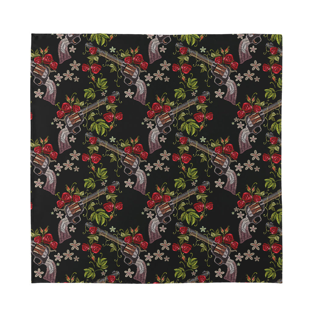 Guns And Flowers Pattern Print Silk Bandana