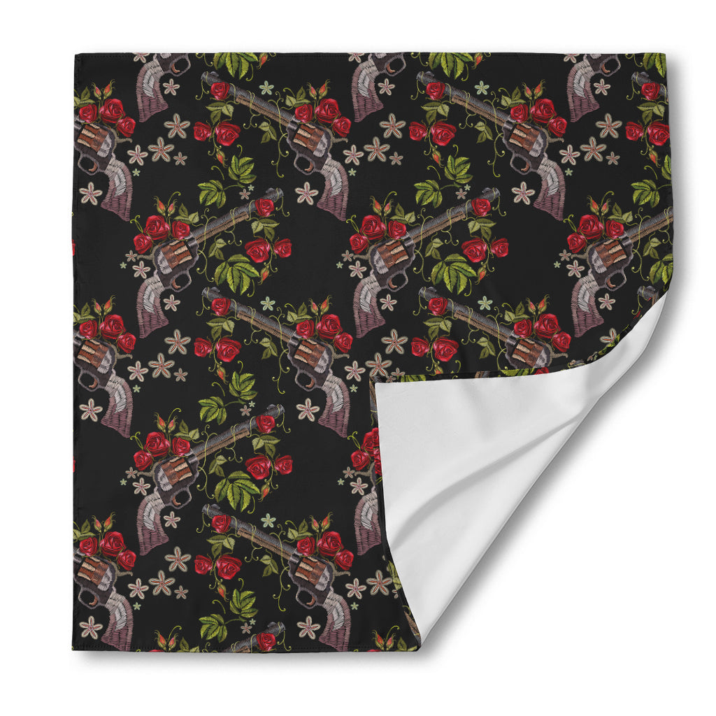 Guns And Flowers Pattern Print Silk Bandana