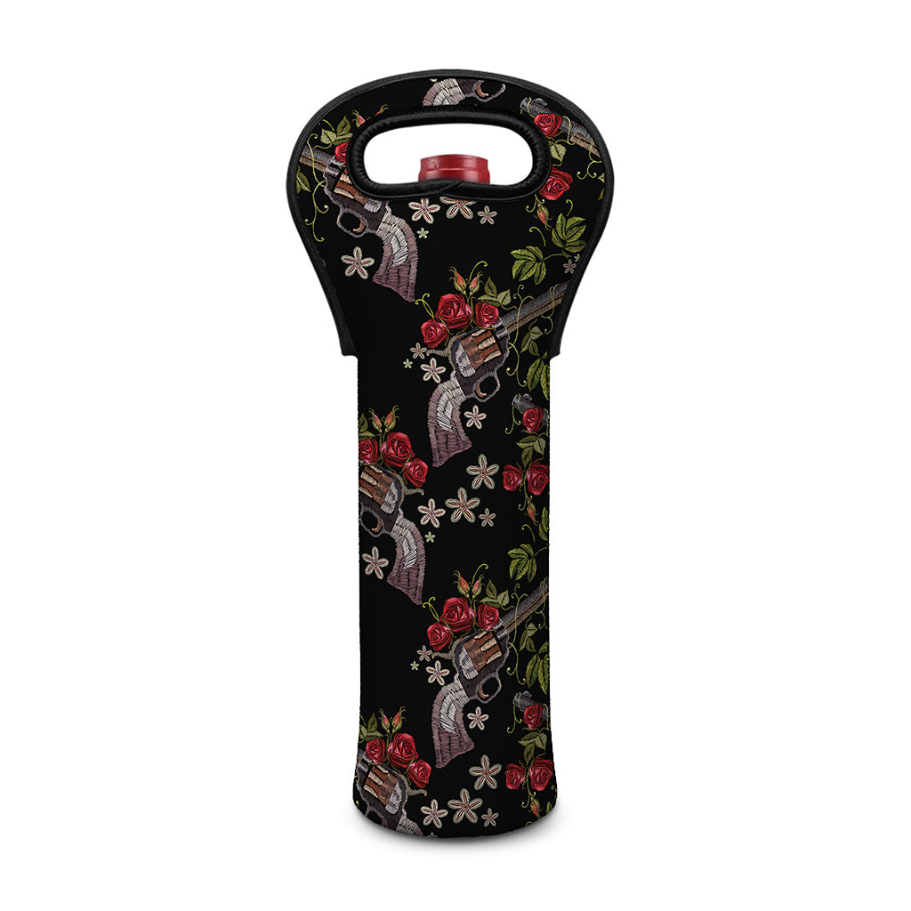 Guns And Flowers Pattern Print Single Neoprene Wine Tote