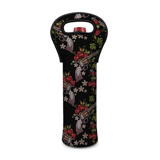 Guns And Flowers Pattern Print Single Neoprene Wine Tote