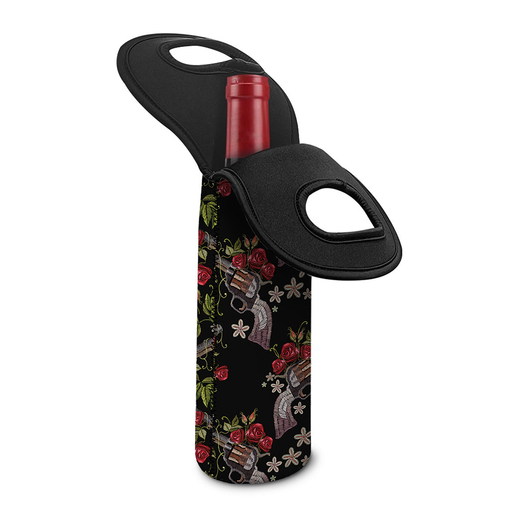 Guns And Flowers Pattern Print Single Neoprene Wine Tote