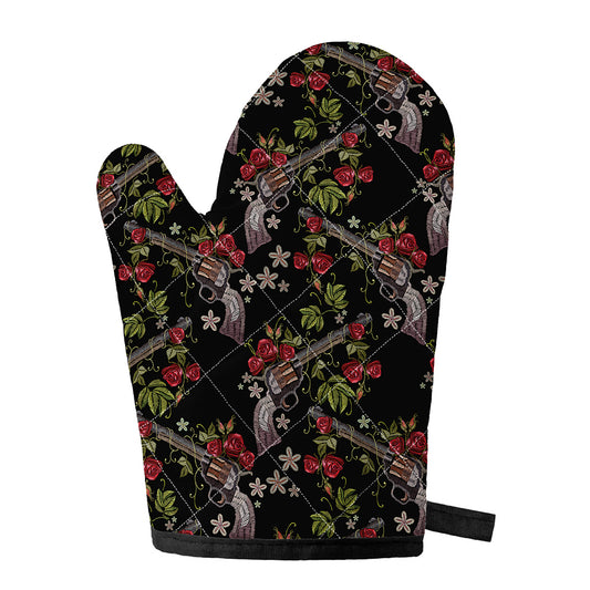 Guns And Flowers Pattern Print Single Oven Mitt