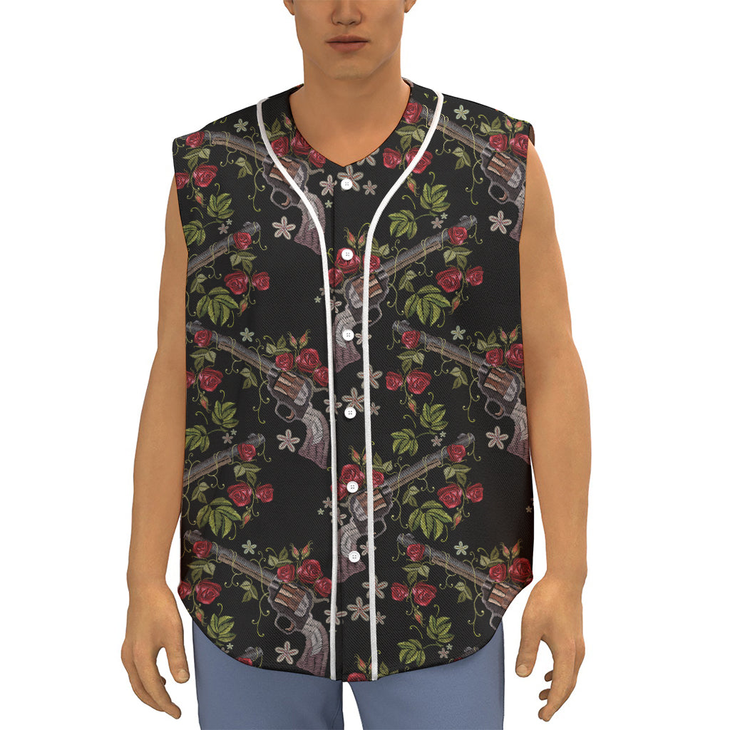 Guns And Flowers Pattern Print Sleeveless Baseball Jersey