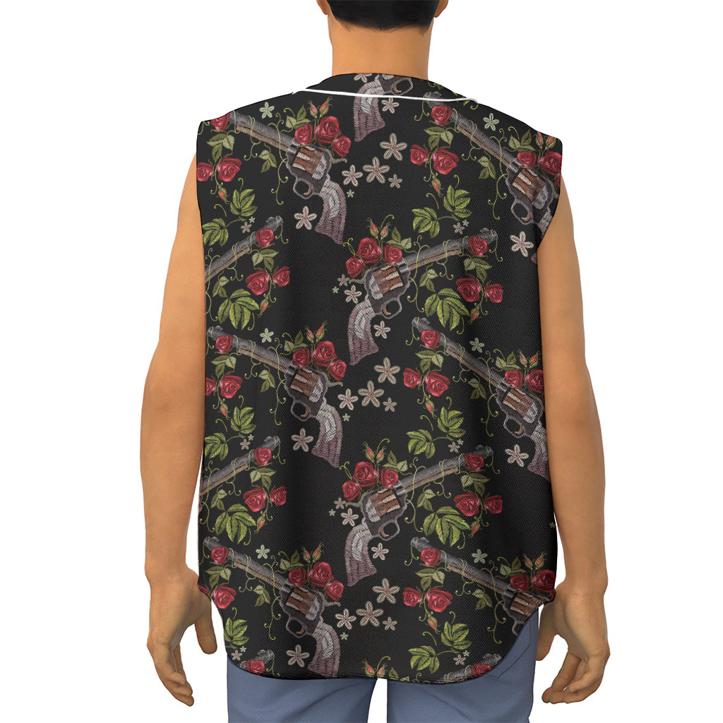 Guns And Flowers Pattern Print Sleeveless Baseball Jersey