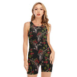 Guns And Flowers Pattern Print Sleeveless One Piece Swimsuit