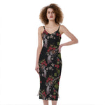 Guns And Flowers Pattern Print Slim Fit Midi Cami Dress