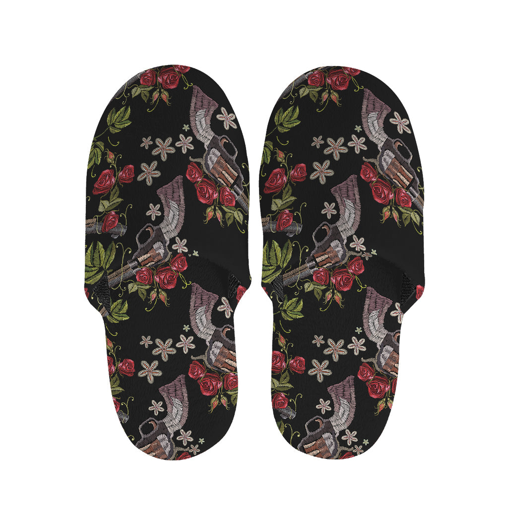 Guns And Flowers Pattern Print Slippers