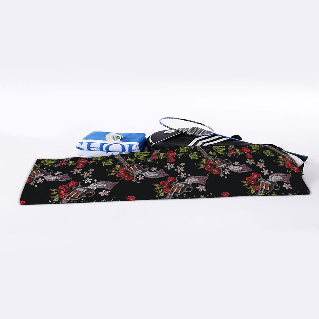 Guns And Flowers Pattern Print Sports Towel