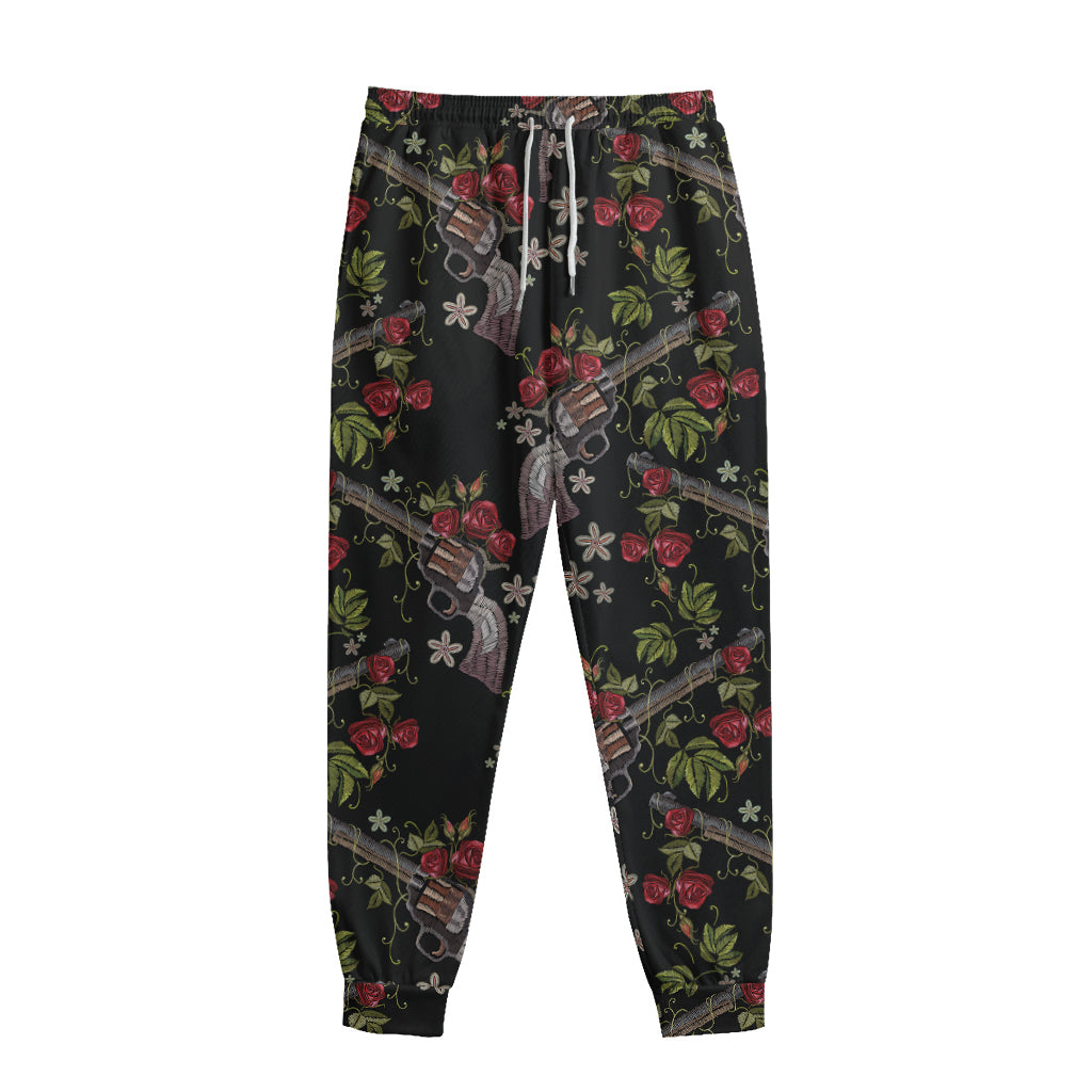 Guns And Flowers Pattern Print Sweatpants