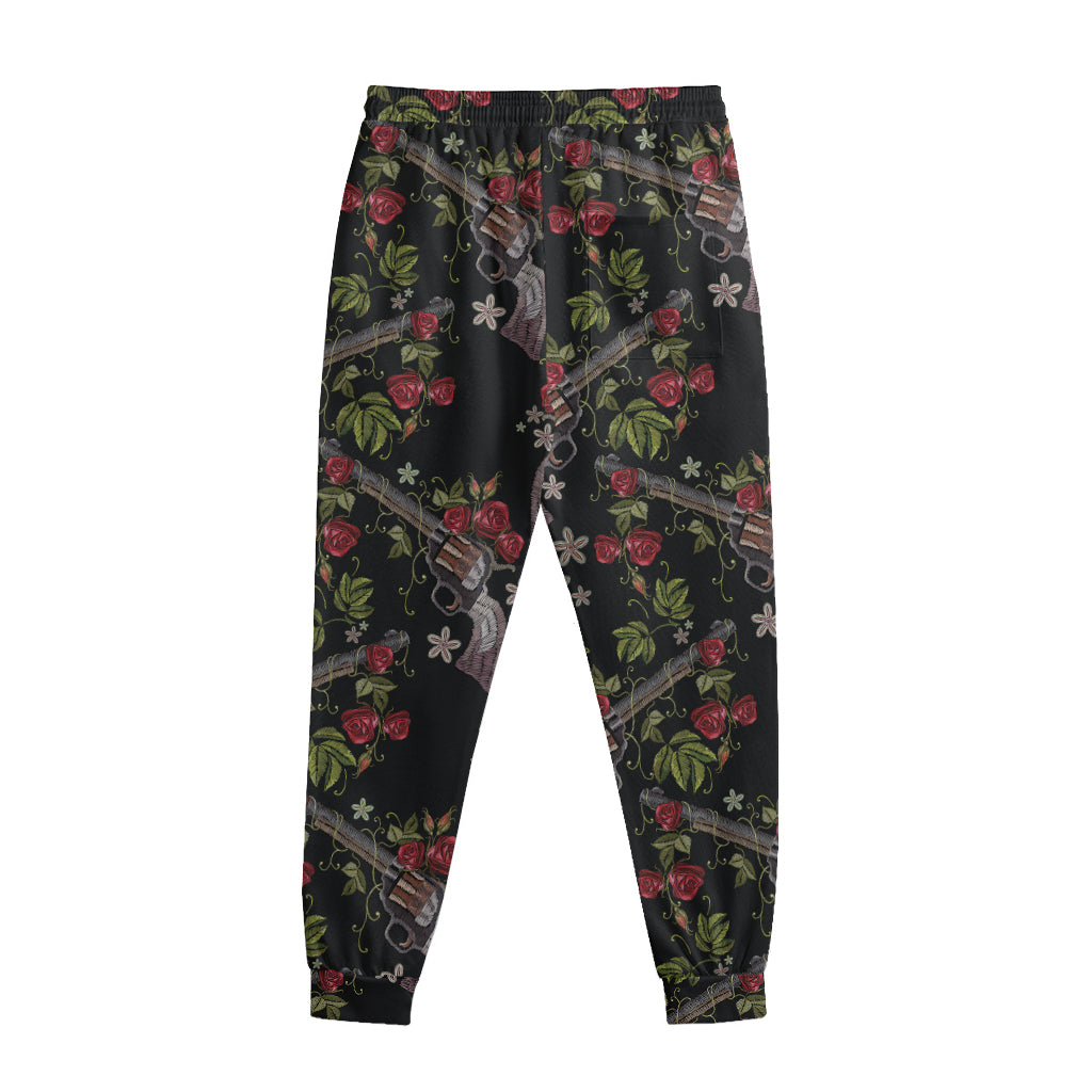 Guns And Flowers Pattern Print Sweatpants