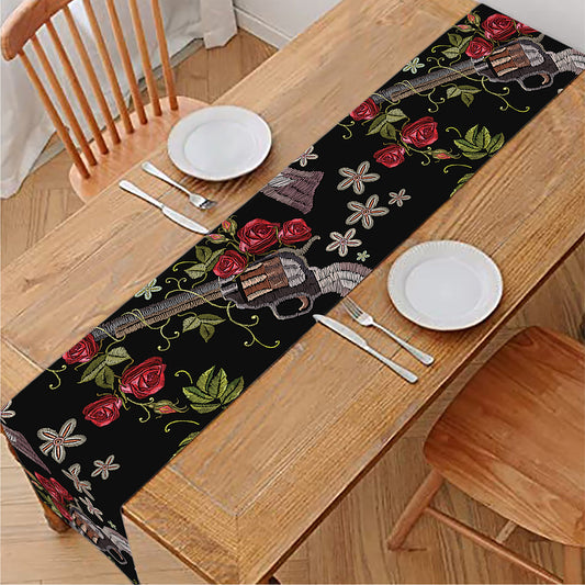 Guns And Flowers Pattern Print Table Runner