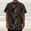 Guns And Flowers Pattern Print Textured Short Sleeve Shirt