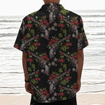 Guns And Flowers Pattern Print Textured Short Sleeve Shirt