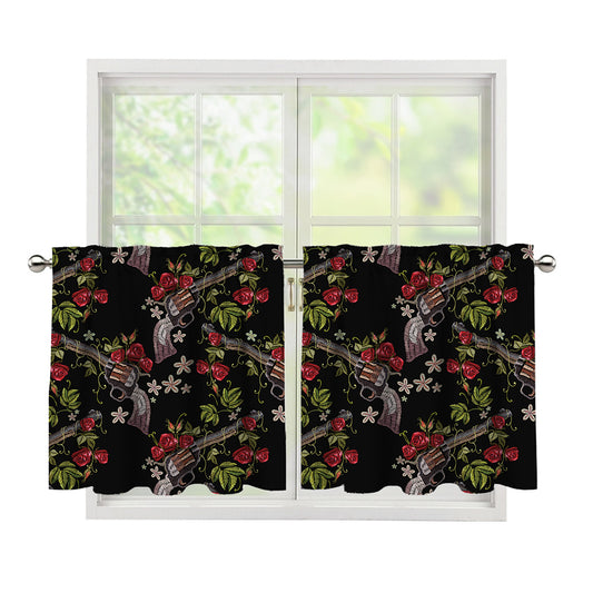 Guns And Flowers Pattern Print Tier Curtains