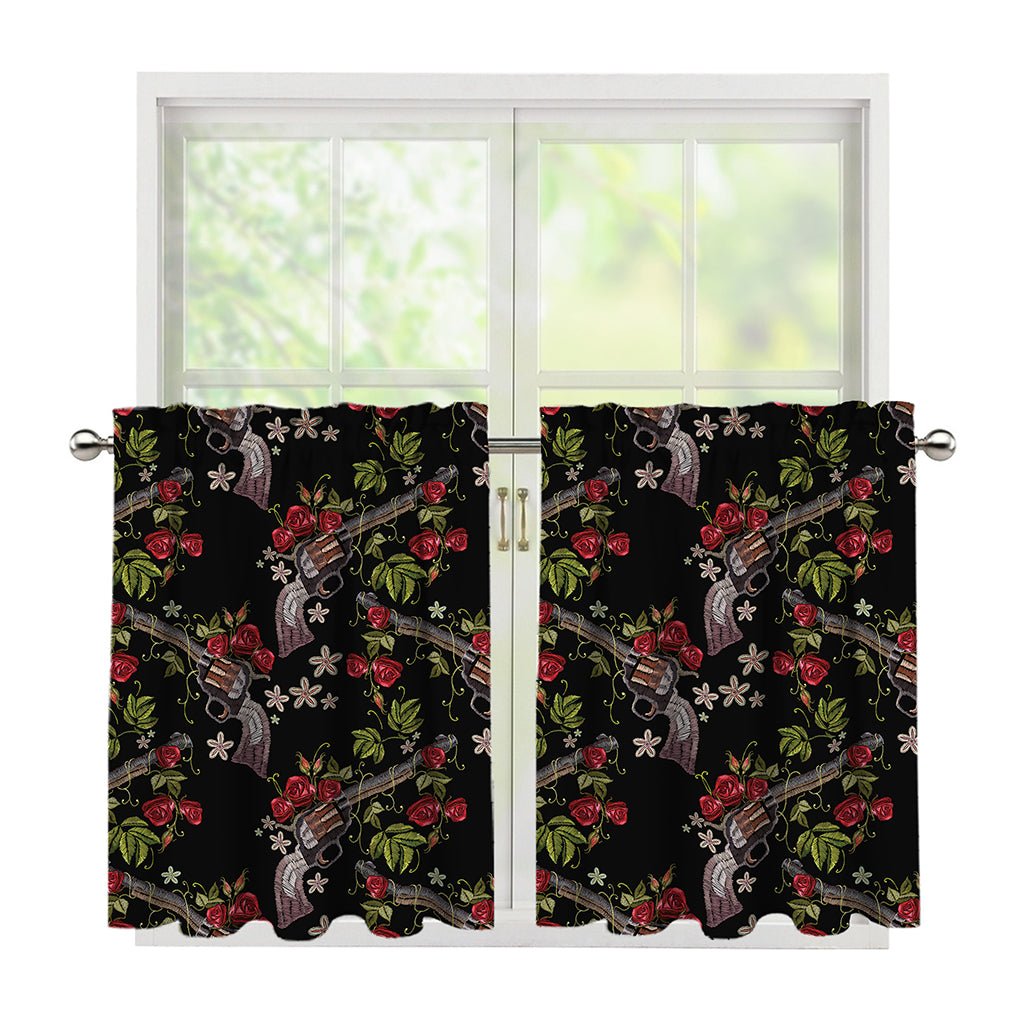 Guns And Flowers Pattern Print Tier Curtains