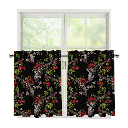 Guns And Flowers Pattern Print Tier Curtains