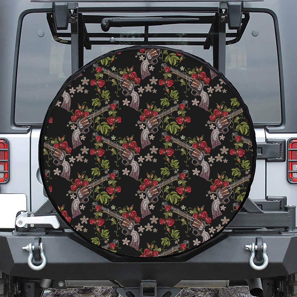 Guns And Flowers Pattern Print Tire Cover