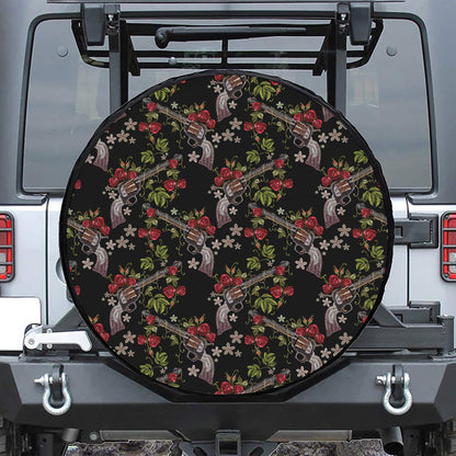 Guns And Flowers Pattern Print Tire Cover