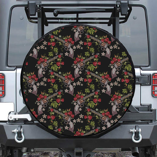 Guns And Flowers Pattern Print Tire Cover