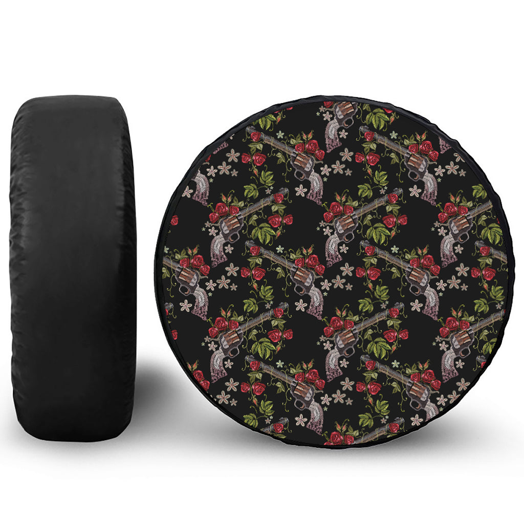 Guns And Flowers Pattern Print Tire Cover