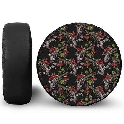 Guns And Flowers Pattern Print Tire Cover