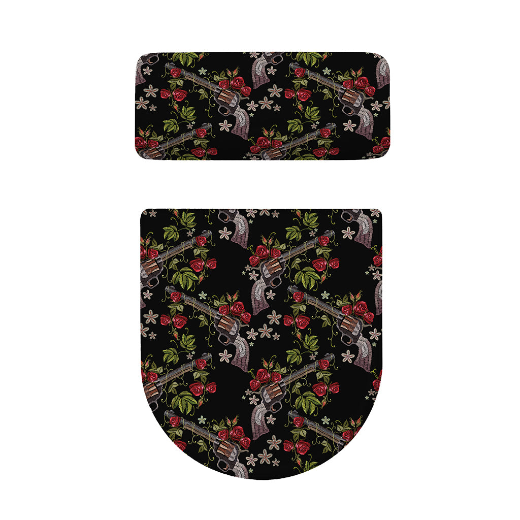 Guns And Flowers Pattern Print Toilet Lid And Tank Cover Set