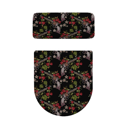 Guns And Flowers Pattern Print Toilet Lid And Tank Cover Set