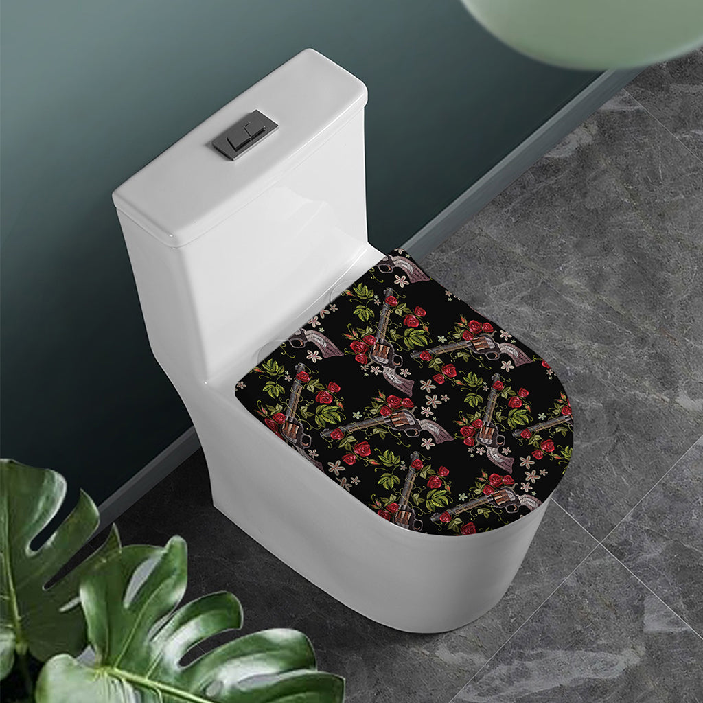 Guns And Flowers Pattern Print Toilet Lid Cover