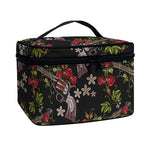 Guns And Flowers Pattern Print Travel Makeup Bag