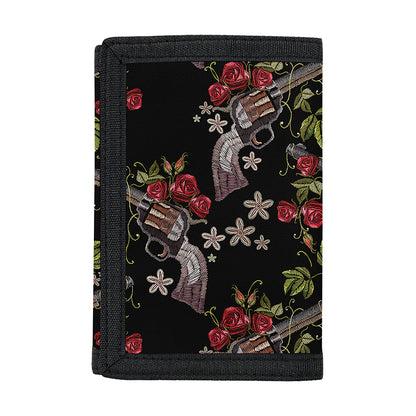 Guns And Flowers Pattern Print Trifold Wallet