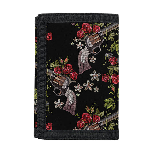 Guns And Flowers Pattern Print Trifold Wallet