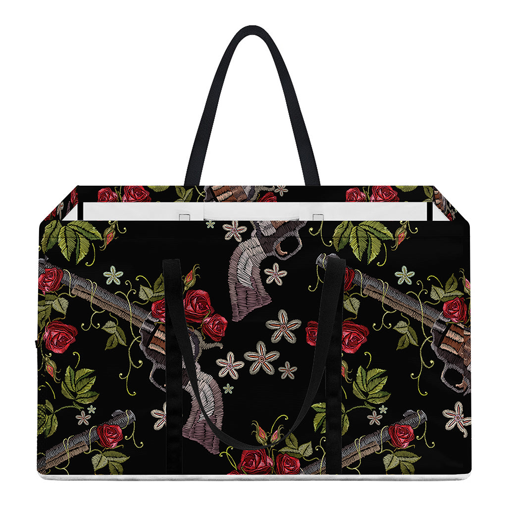 Guns And Flowers Pattern Print Utility Tote Bag