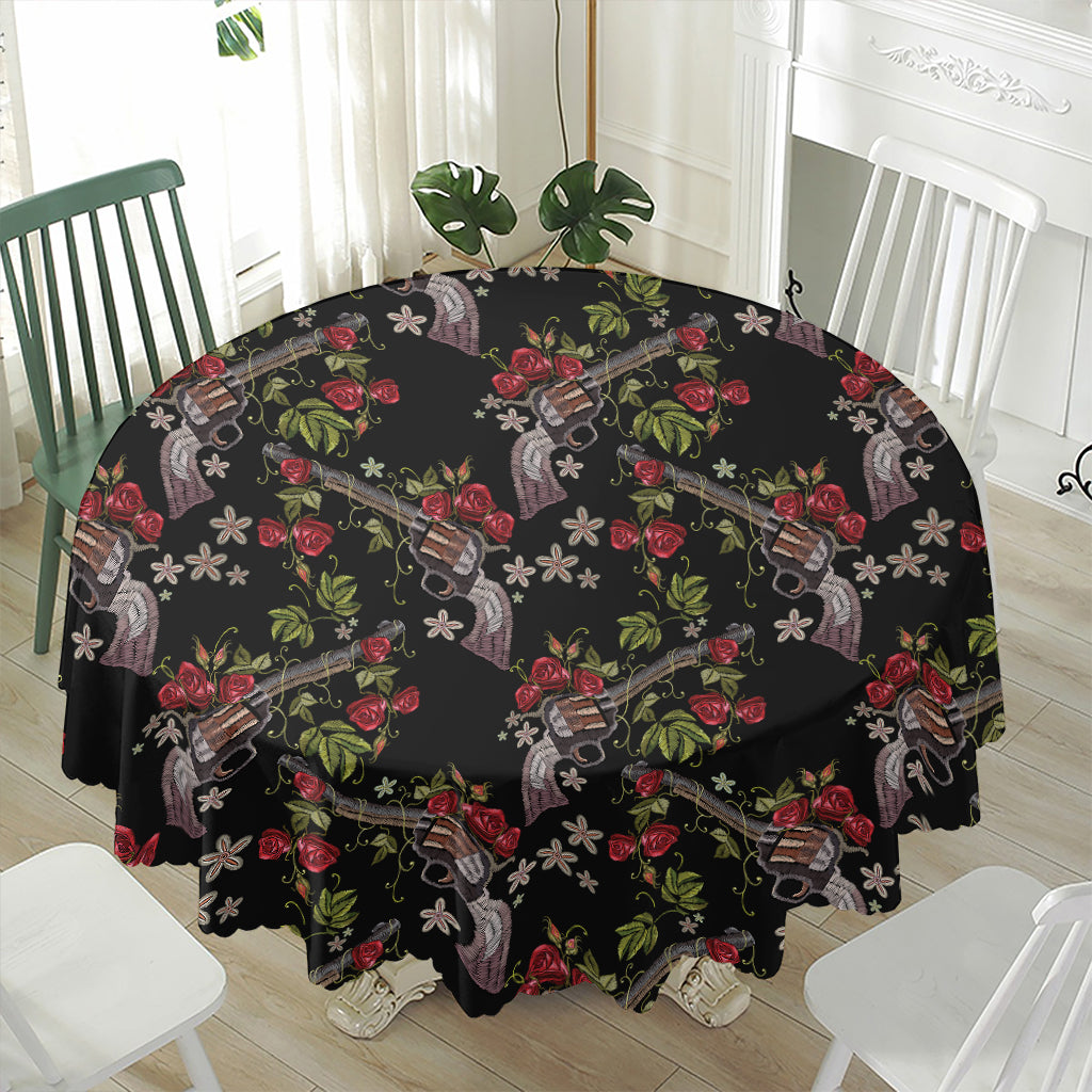 Guns And Flowers Pattern Print Waterproof Round Tablecloth