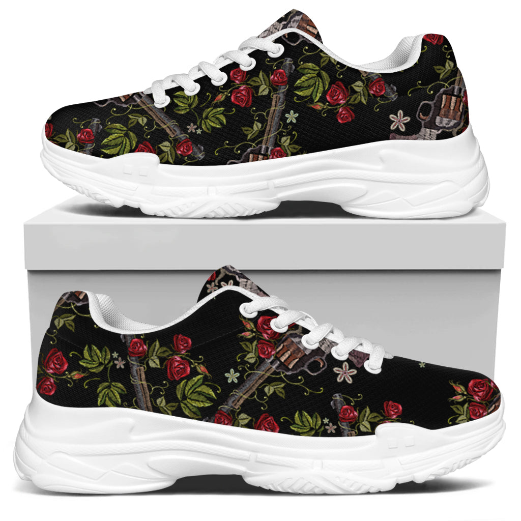 Guns And Flowers Pattern Print White Chunky Shoes