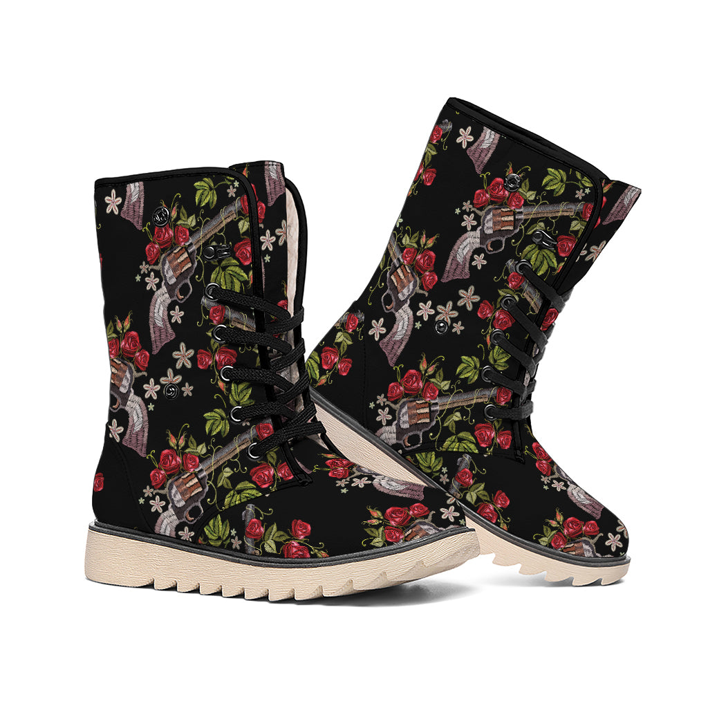 Guns And Flowers Pattern Print Winter Boots