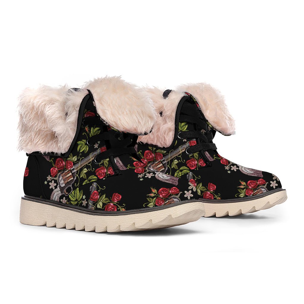 Guns And Flowers Pattern Print Winter Boots