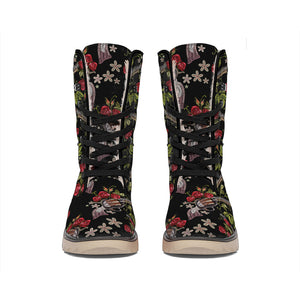 Guns And Flowers Pattern Print Winter Boots