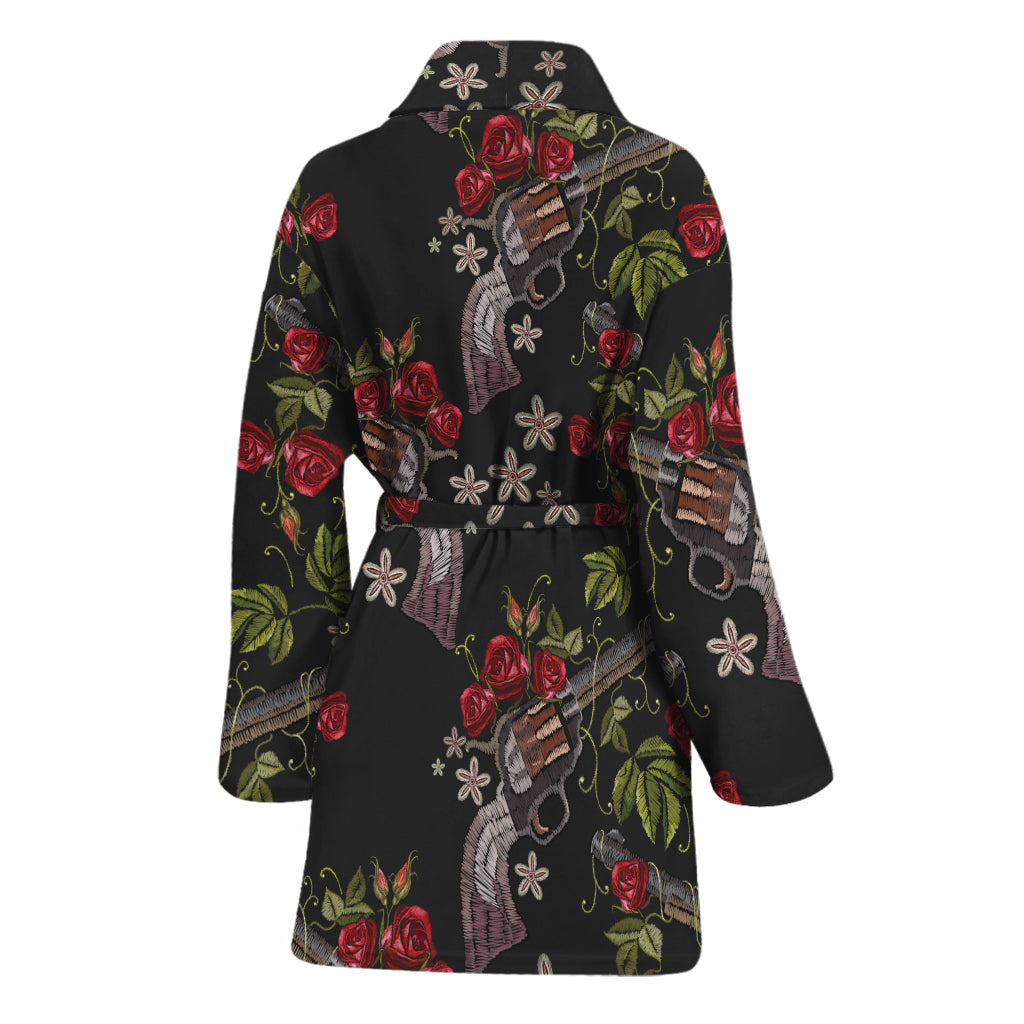 Guns And Flowers Pattern Print Women's Bathrobe