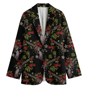 Guns And Flowers Pattern Print Women's Blazer