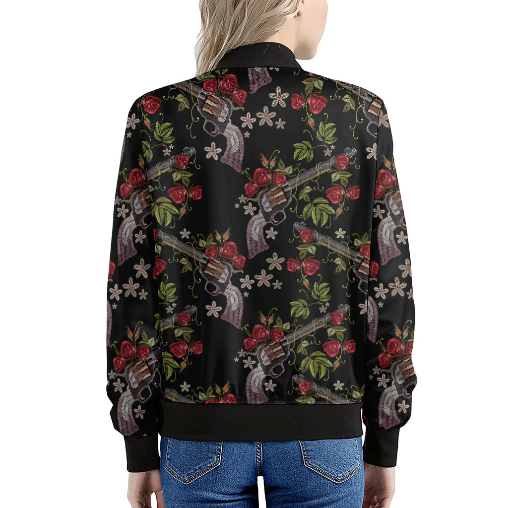 Guns And Flowers Pattern Print Women's Bomber Jacket