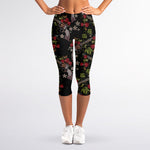 Guns And Flowers Pattern Print Women's Capri Leggings