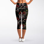 Guns And Flowers Pattern Print Women's Capri Leggings