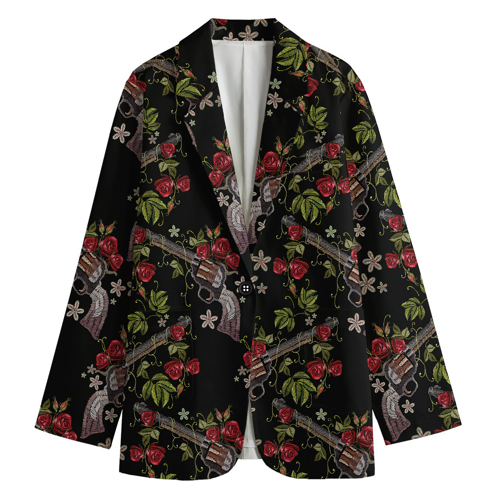 Guns And Flowers Pattern Print Women's Cotton Blazer