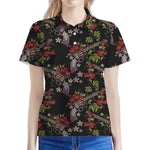 Guns And Flowers Pattern Print Women's Polo Shirt