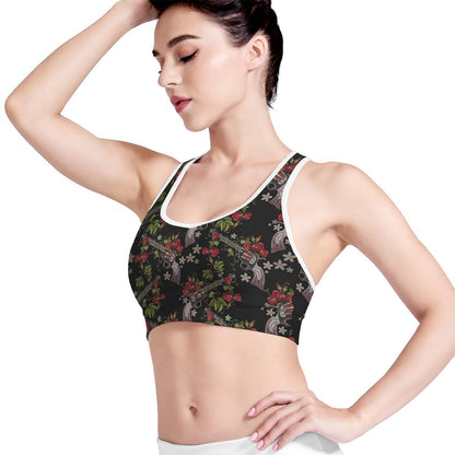 Guns And Flowers Pattern Print Women's Sports Bra
