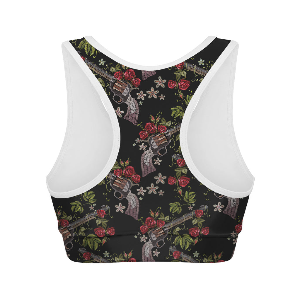 Guns And Flowers Pattern Print Women's Sports Bra